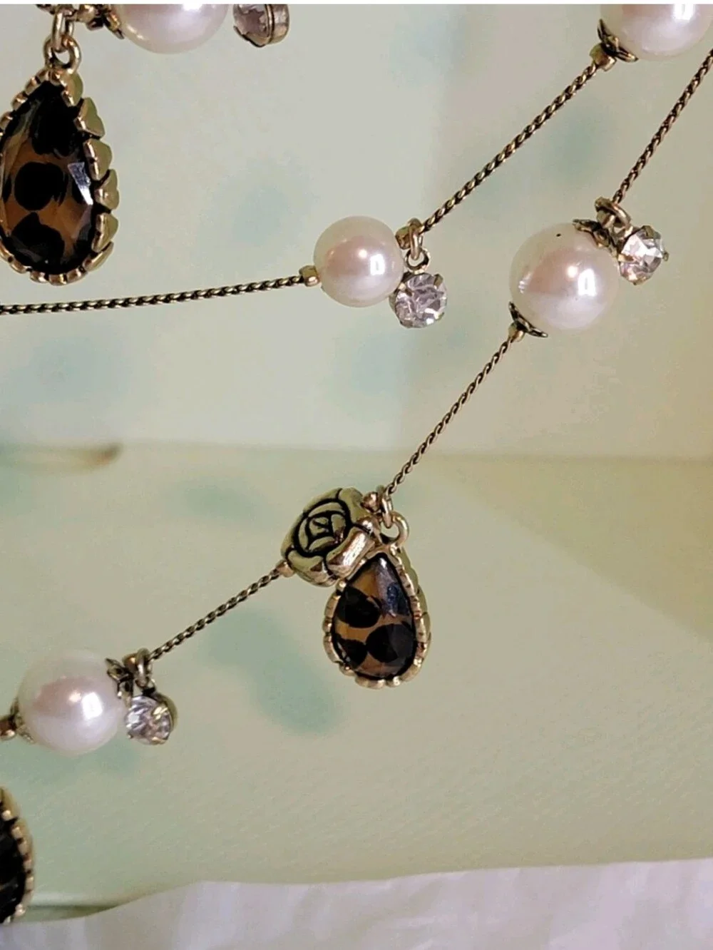 Betsey Johnson Pearl Jewel Rose Charm Multi Strand Necklace